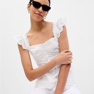 GAP white cotton eyelet flutter sleeve corset peplum top – XXS NWOT